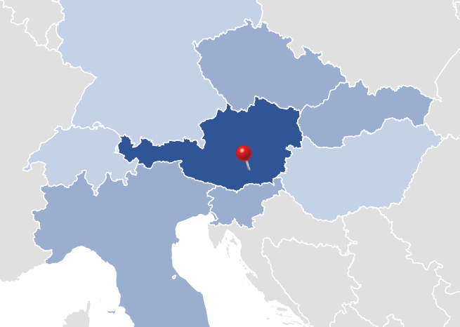 Karte von Österreich mit Markierung in der Steiermark